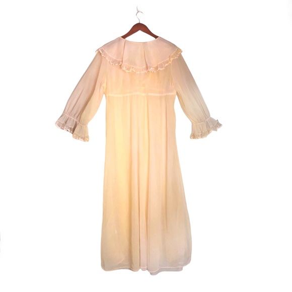 VTG 70s Sunset Ombre Sheer Mesh Ruffle Long Sleeve Lace Trim Duster Robe - Picture 2 of 8